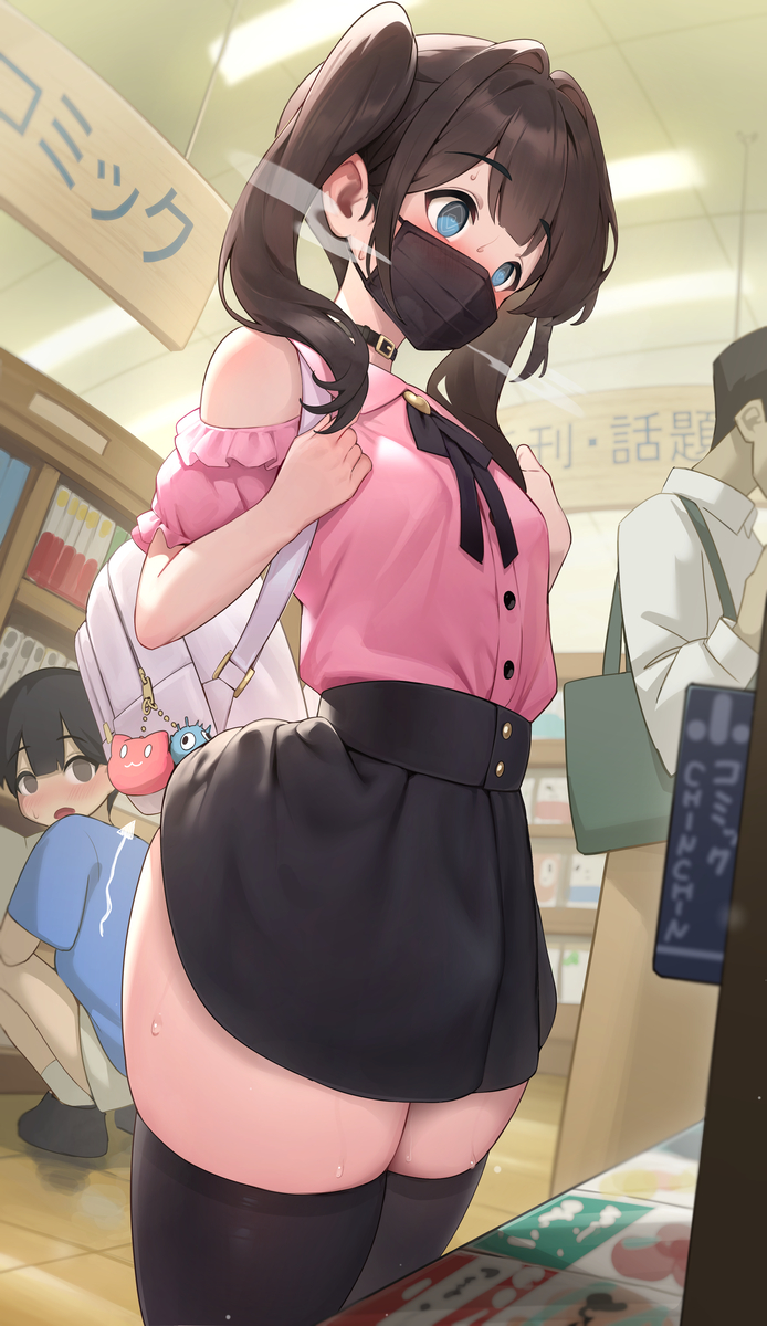 This is a pixiv picture whose title is プチ露出女装男子くん.