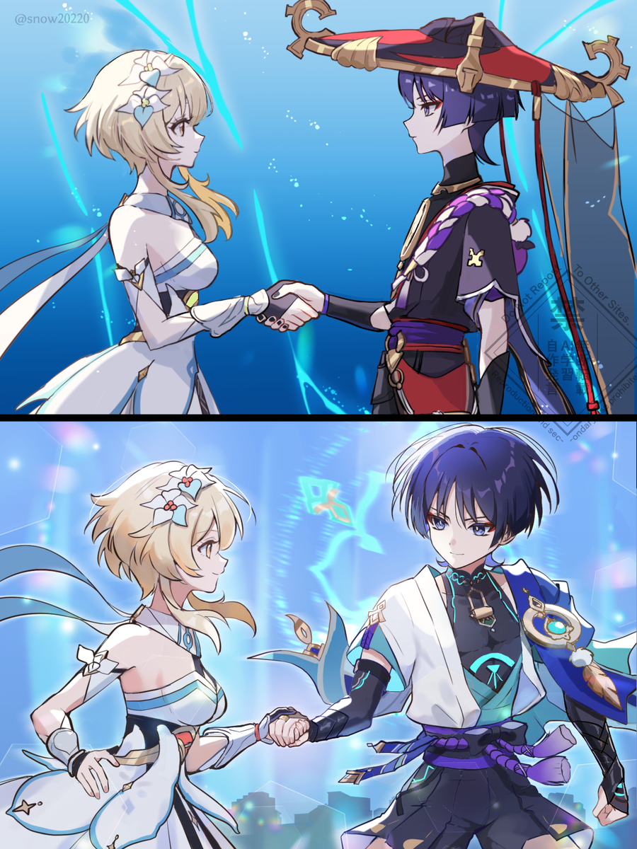 This is a pixiv picture whose title is 同じ手、変わる想い.