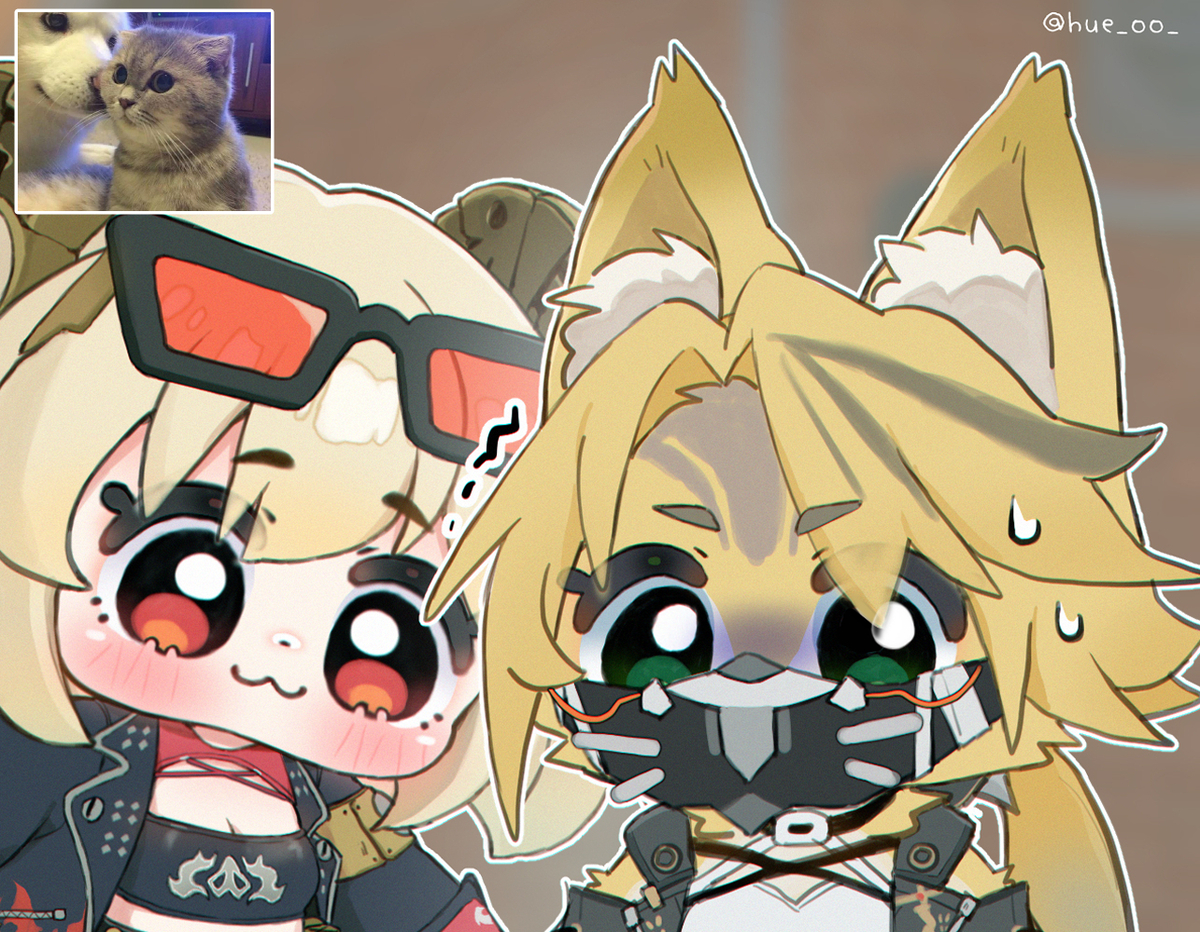 This is a pixiv picture whose title is 🐶🐱.