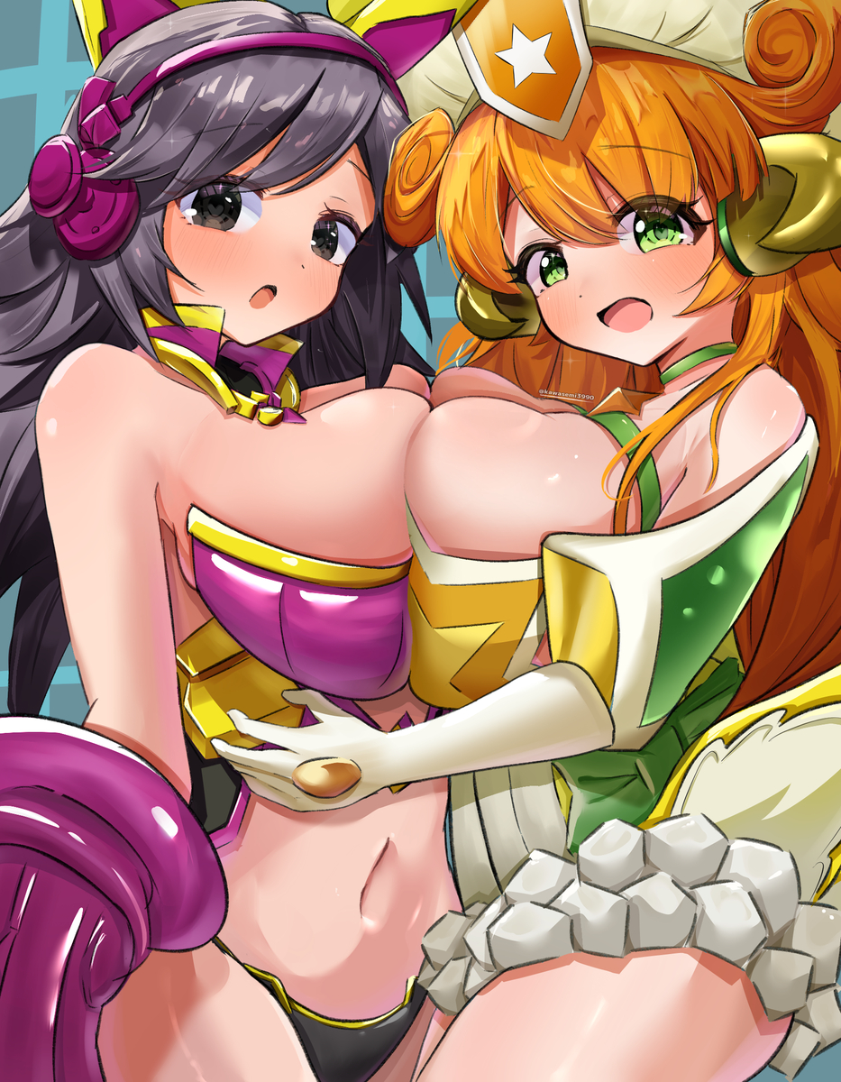 This is a pixiv picture whose title is ギャルズ巨乳キャラ2大巨頭.