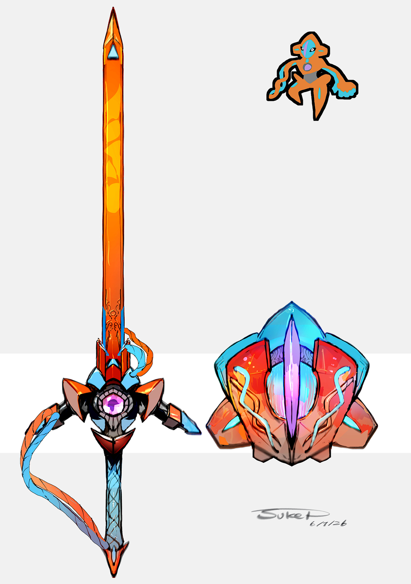 This is a pixiv picture whose title is デオキシスモチーフの武器（ポケモン）.
