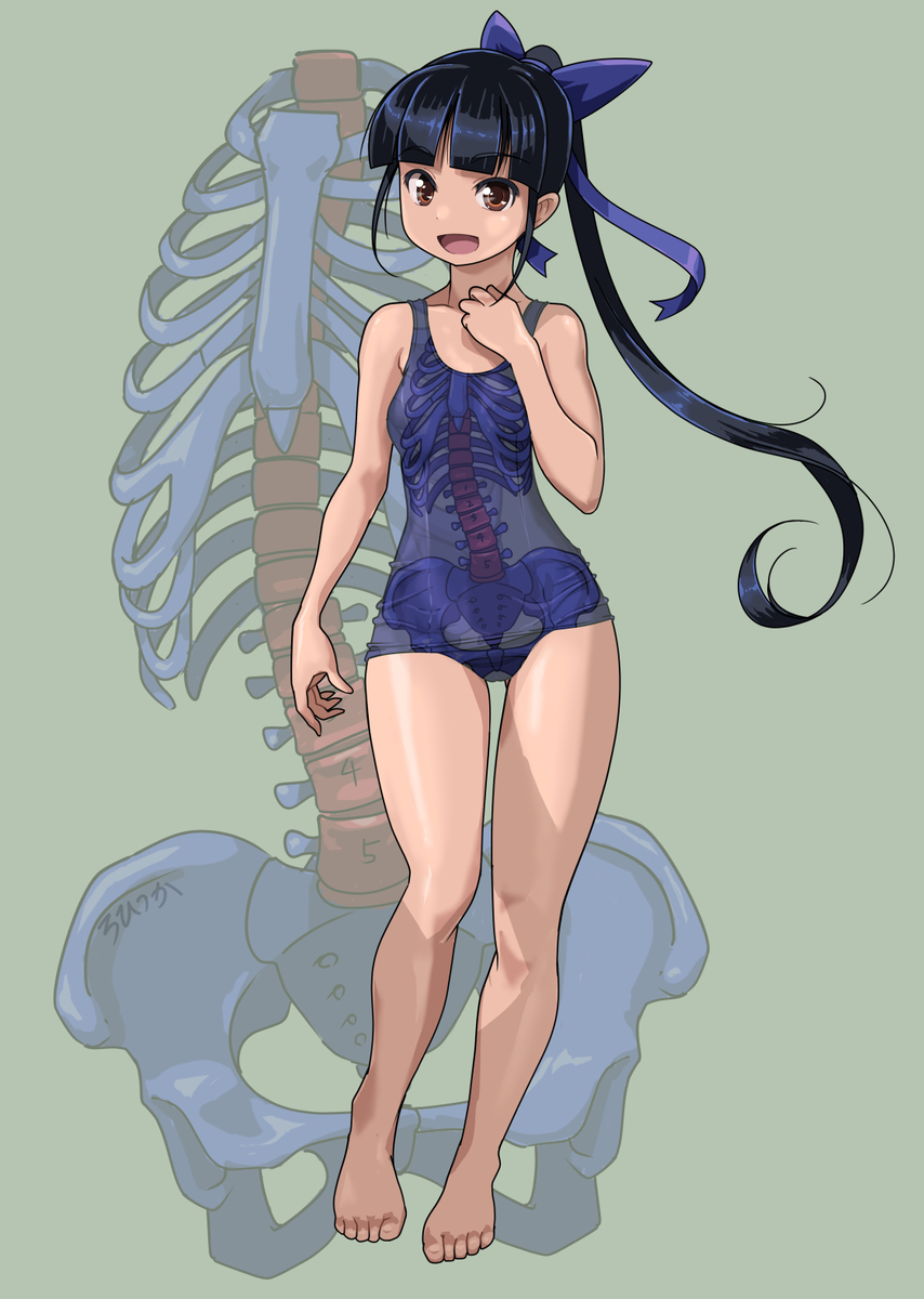 This is a pixiv picture whose title is 胴体がSの字に曲がってる件について.