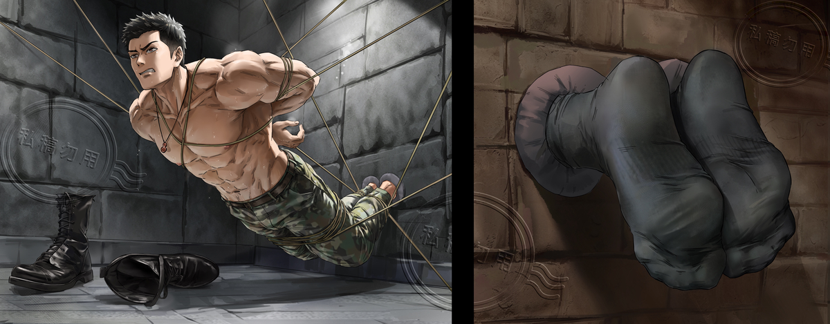 This is a pixiv picture whose title is 黑袜特种兵的捆绑TK（1）.