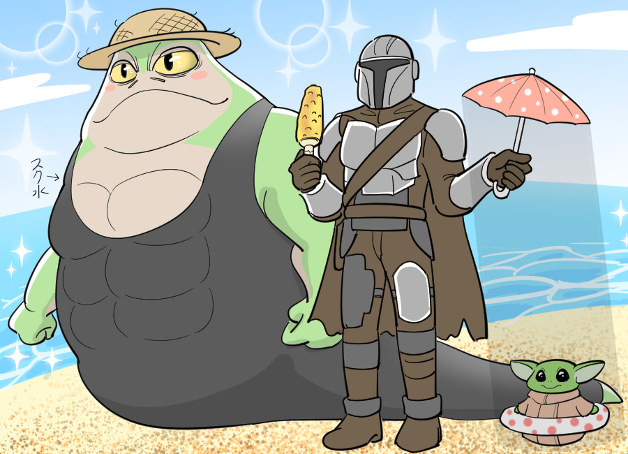 This is a pixiv picture whose title is 「マンダロリアン＆グローグー」.