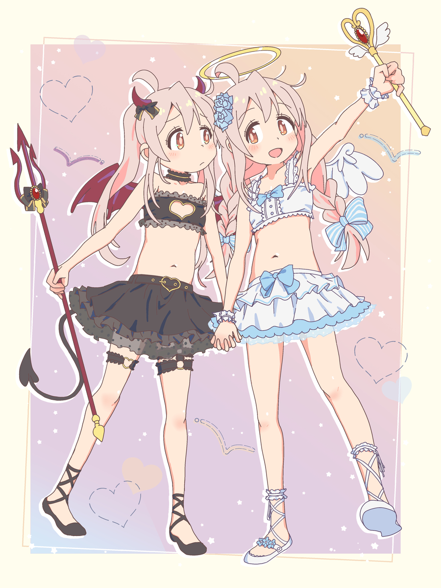 This is a pixiv picture whose title is 天使と悪魔コス.