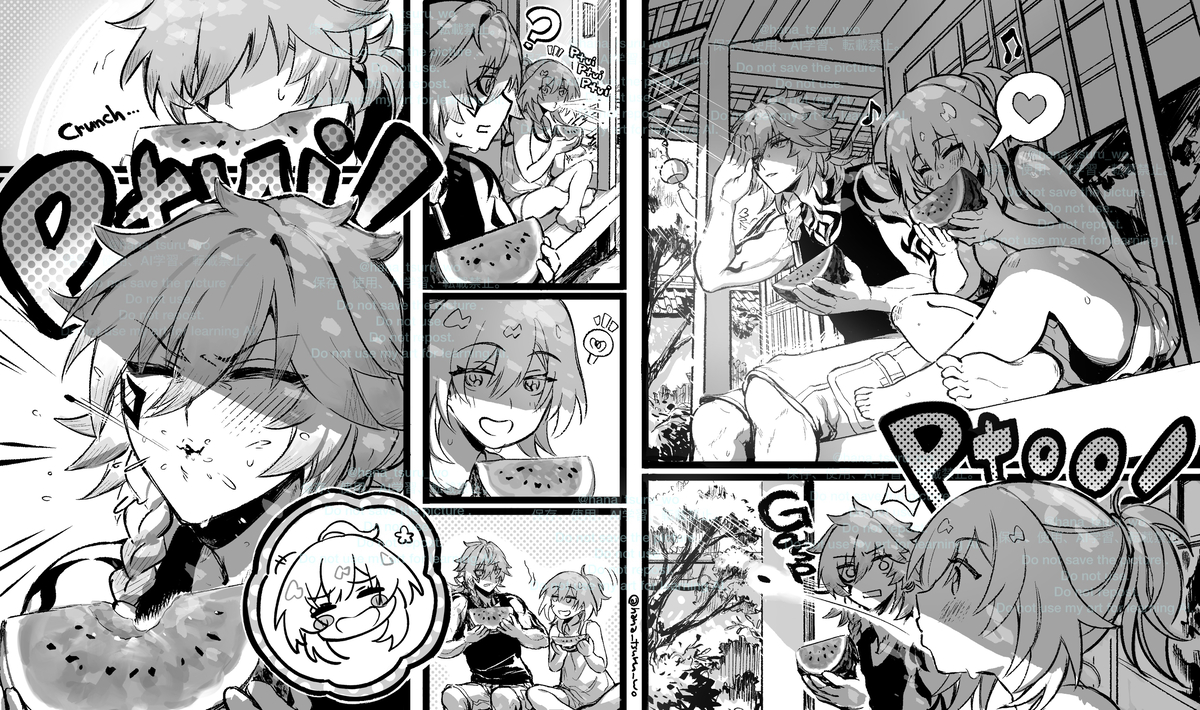 This is a pixiv picture whose title is 【skeb】モディ星、スイカの種飛ばし.