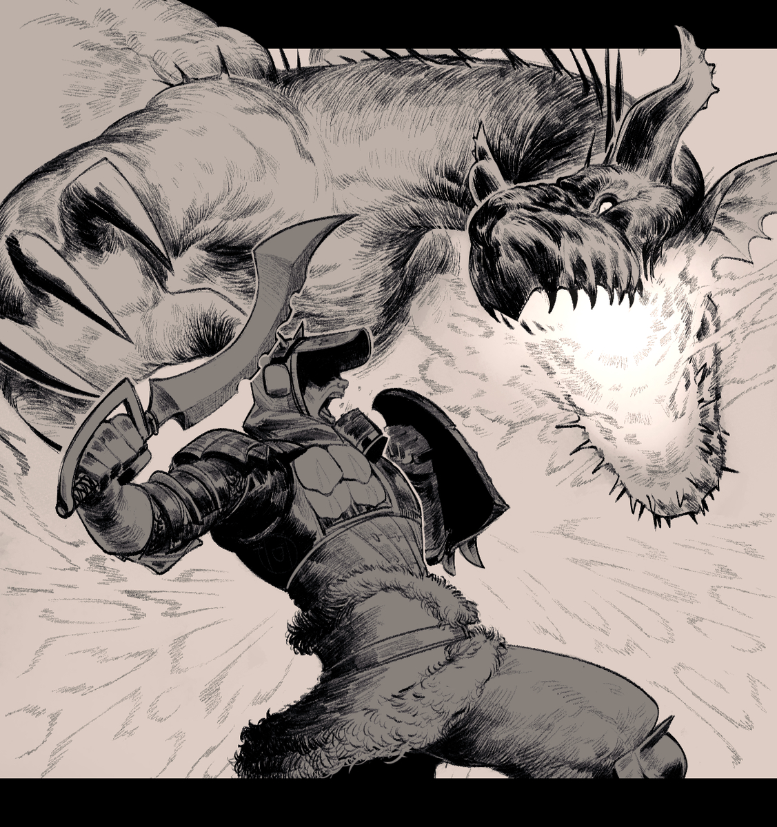 This is a pixiv picture whose title is Grigori vs MH.
