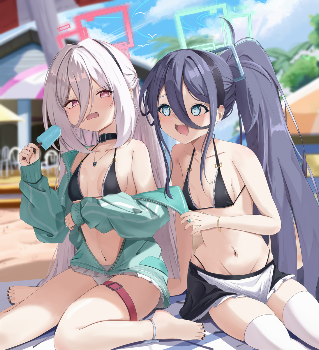 This is a pixiv picture whose title is Swimsuit Aris and Kei.