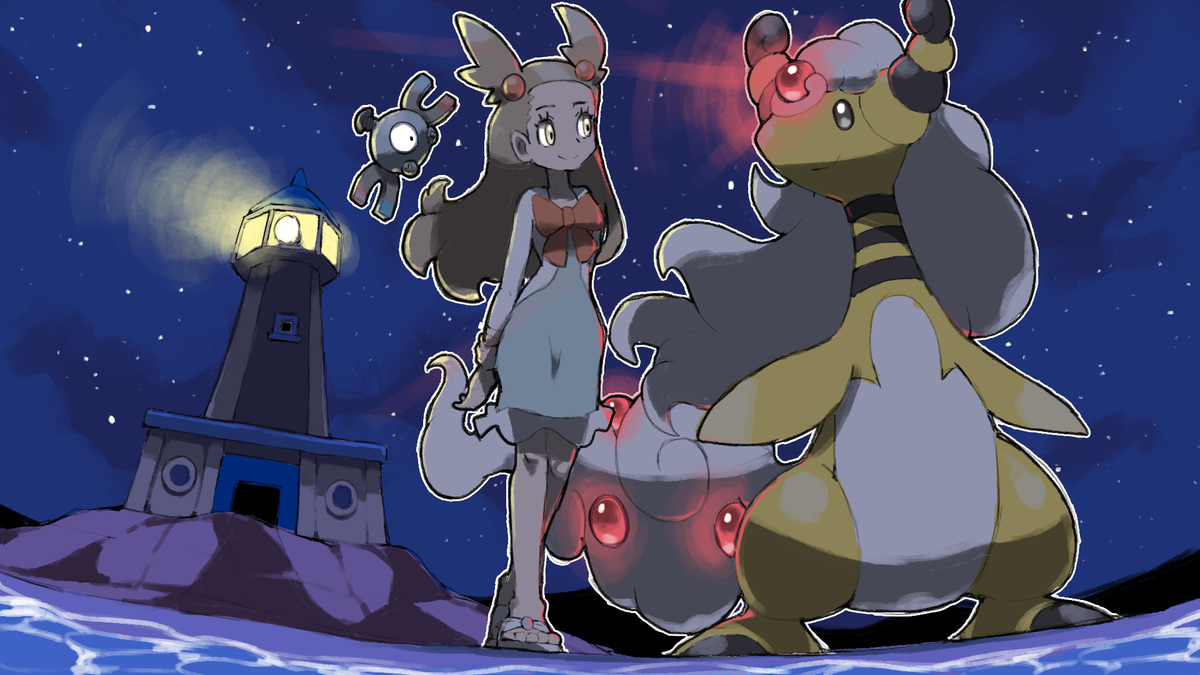 This is a pixiv picture whose title is Jasmine and Mega Ampharos.