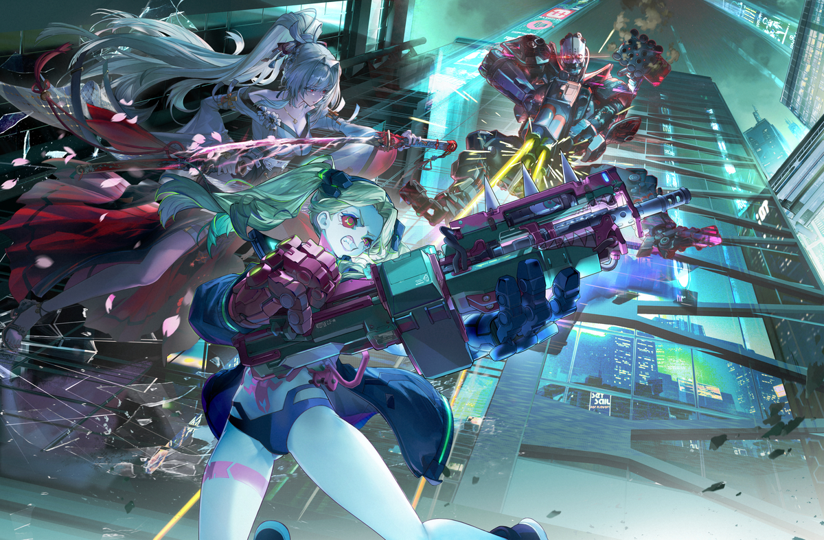 This is a pixiv picture whose title is 『鳴潮』×『サイバーパンク: エッジランナーズ』.
