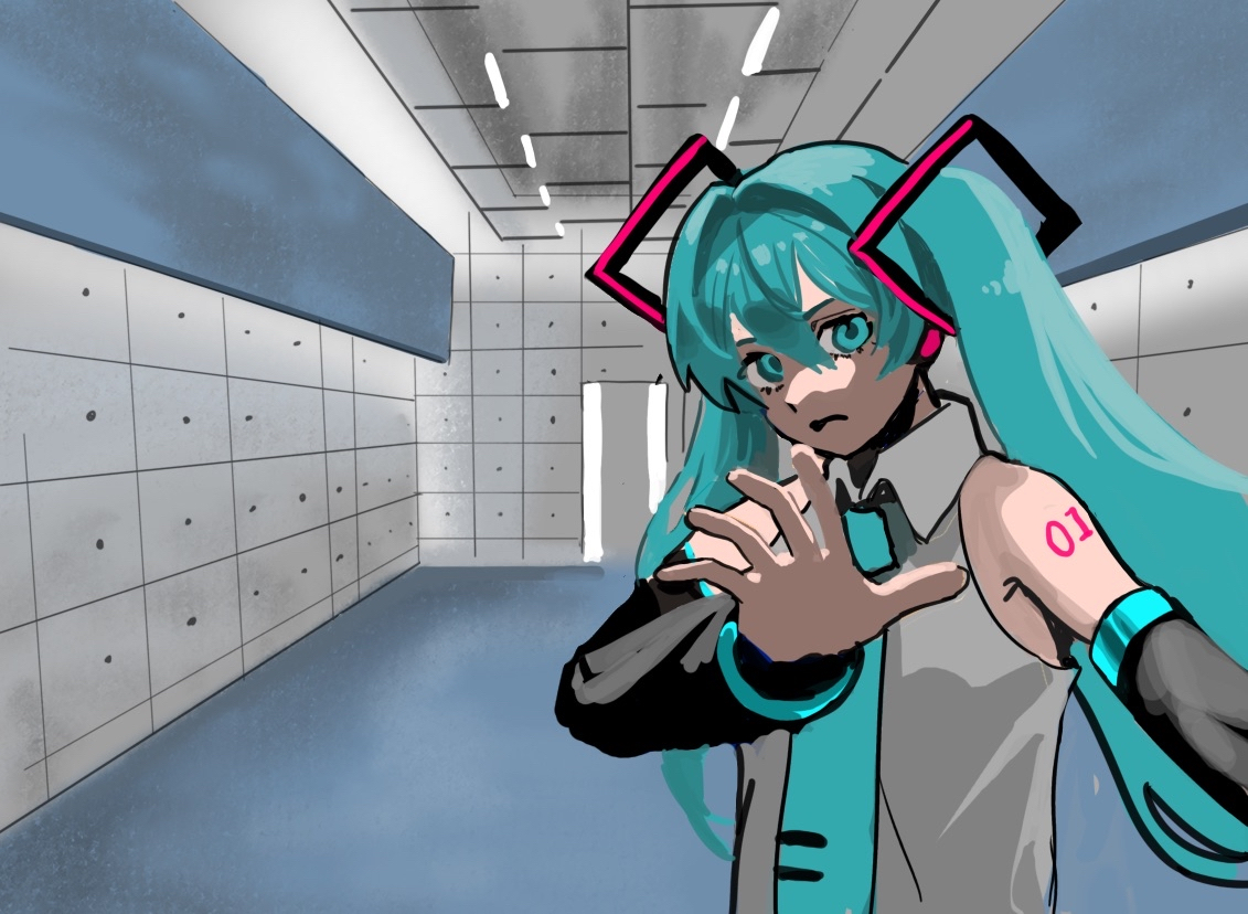 This is a pixiv picture whose title is virtual insanity×ミク.