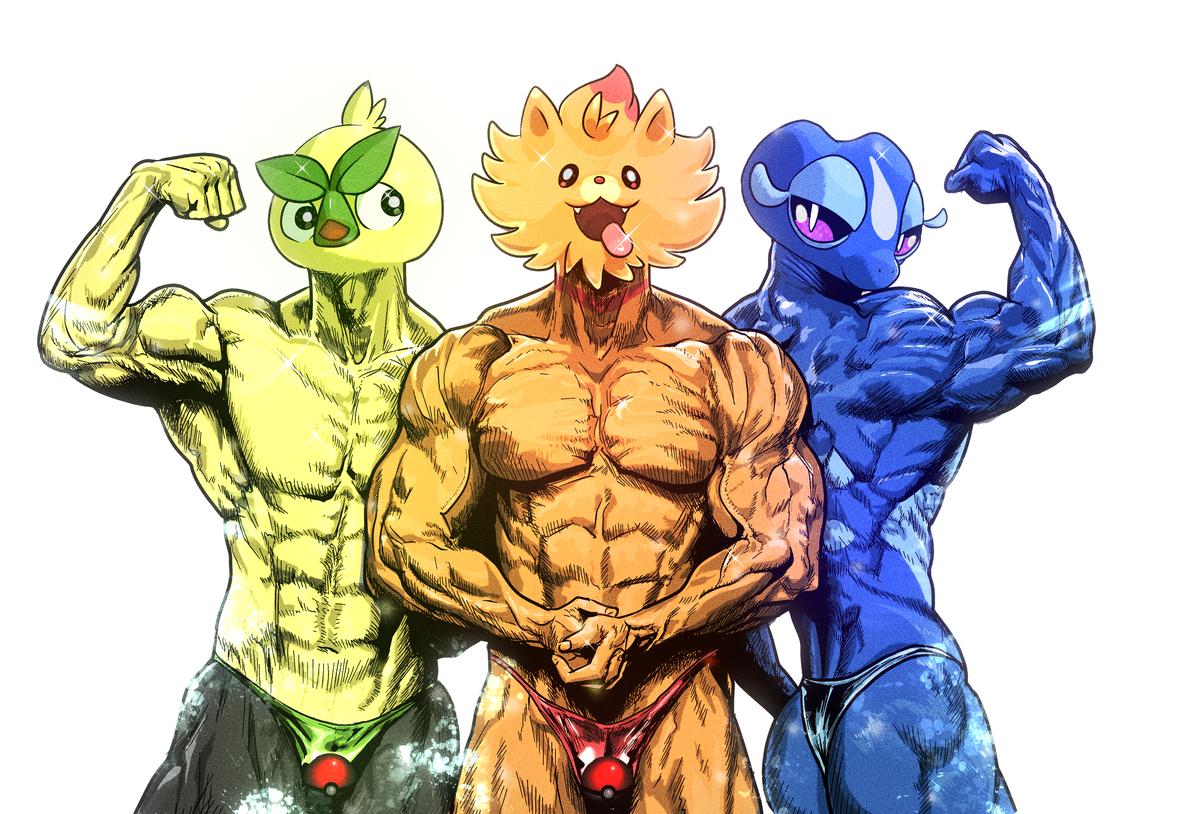 This is a pixiv picture whose title is ポケモン風波　御三家.