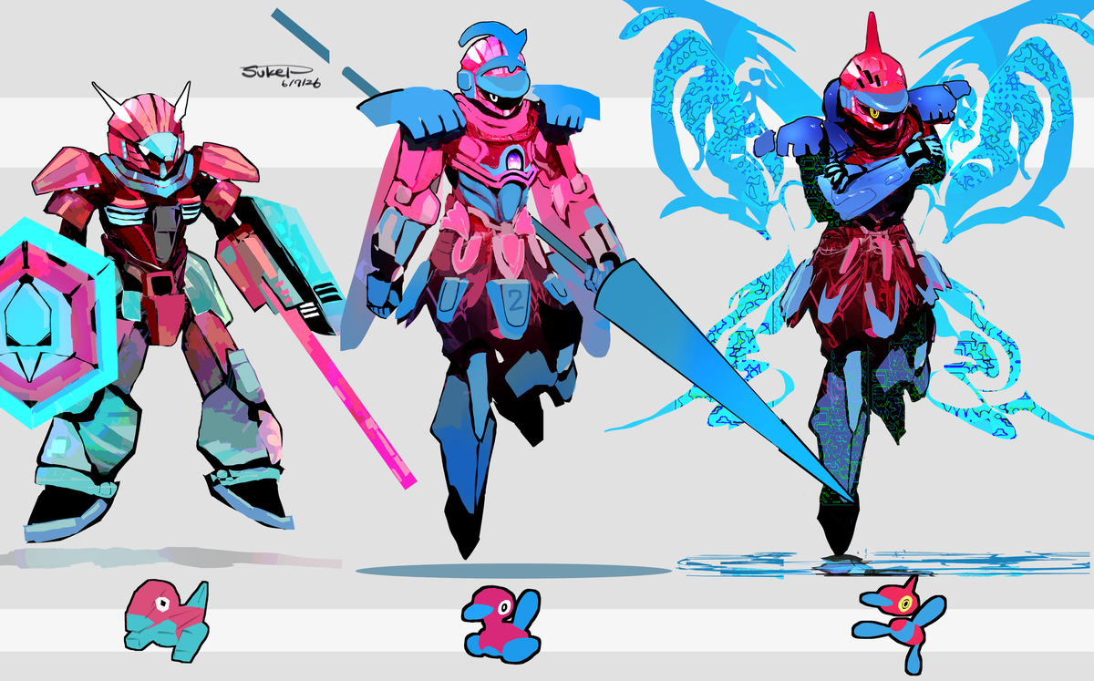 This is a pixiv picture whose title is ポリゴンの騎士たち（ポケモン）.