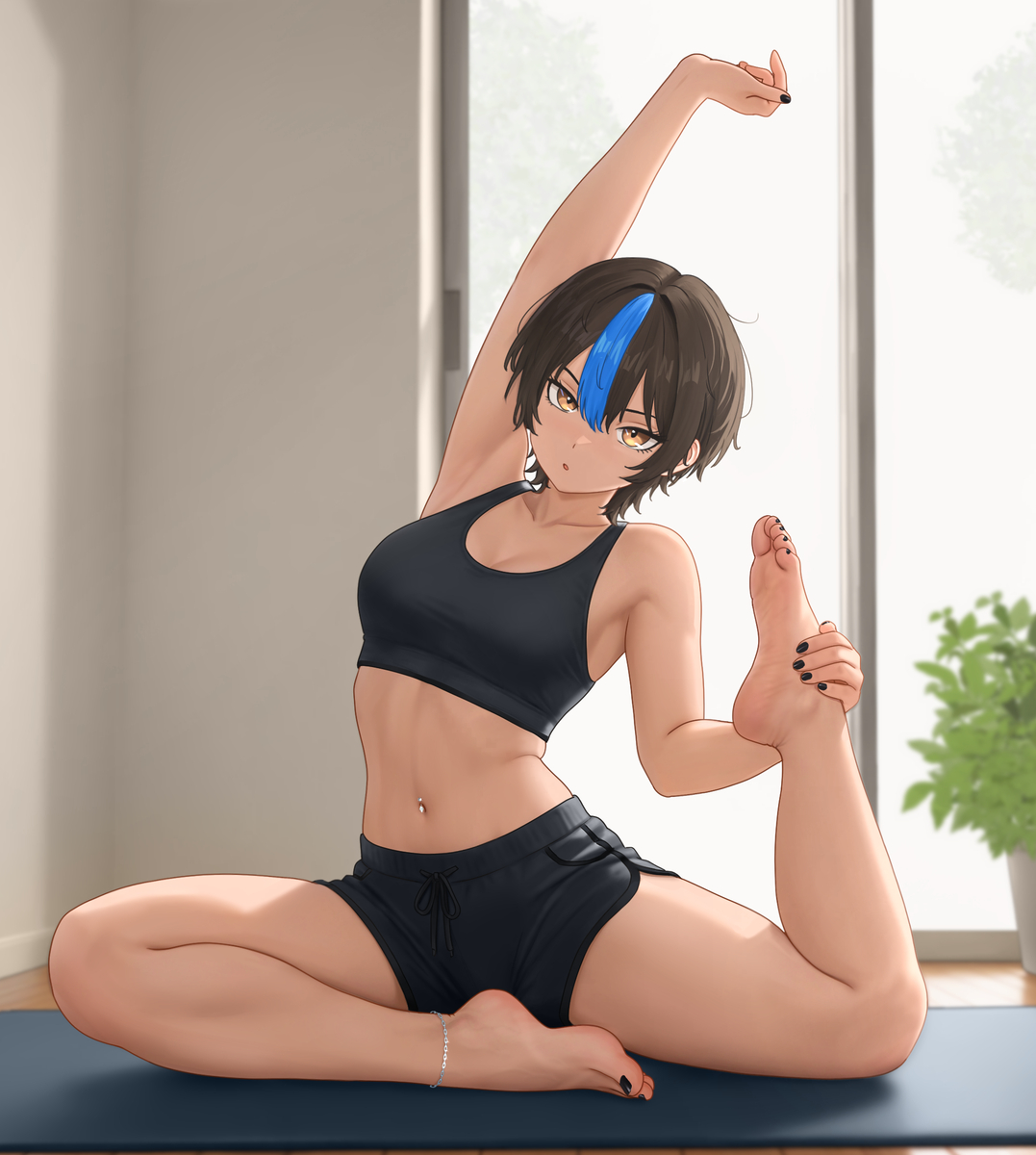 This is a pixiv picture whose title is 朝のヨガ.