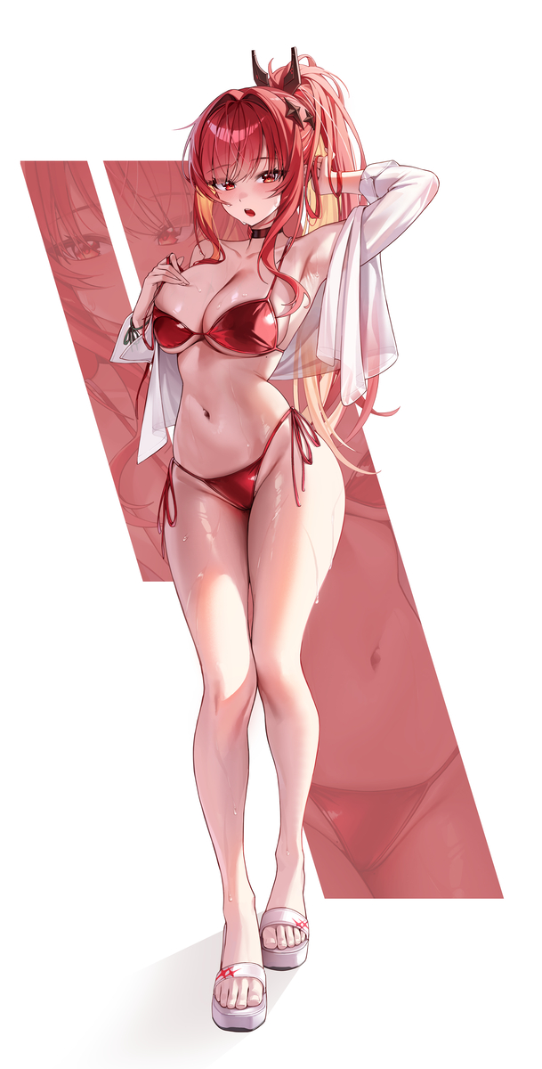 This is a pixiv picture whose title is 「指揮官、日焼け止めを塗っていただけませんか。」.