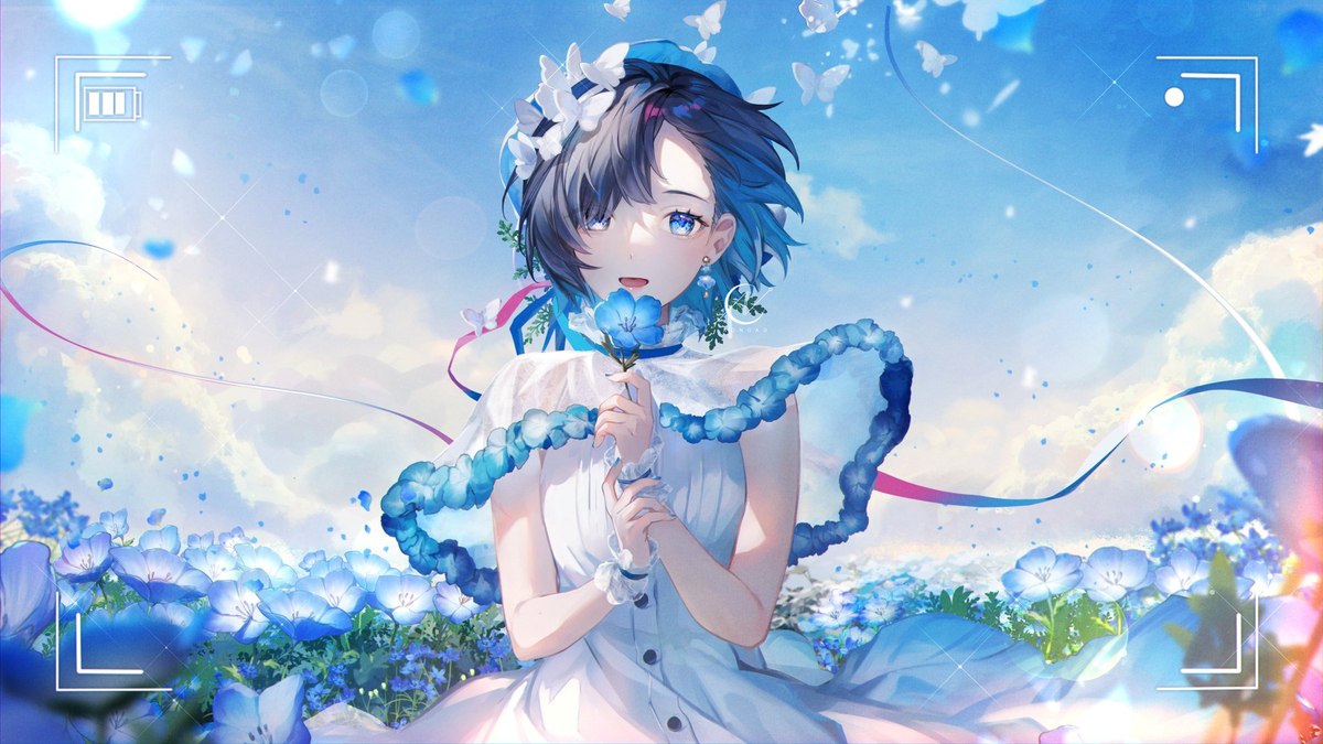 This is a pixiv picture whose title is 風はネモフィラの青.
