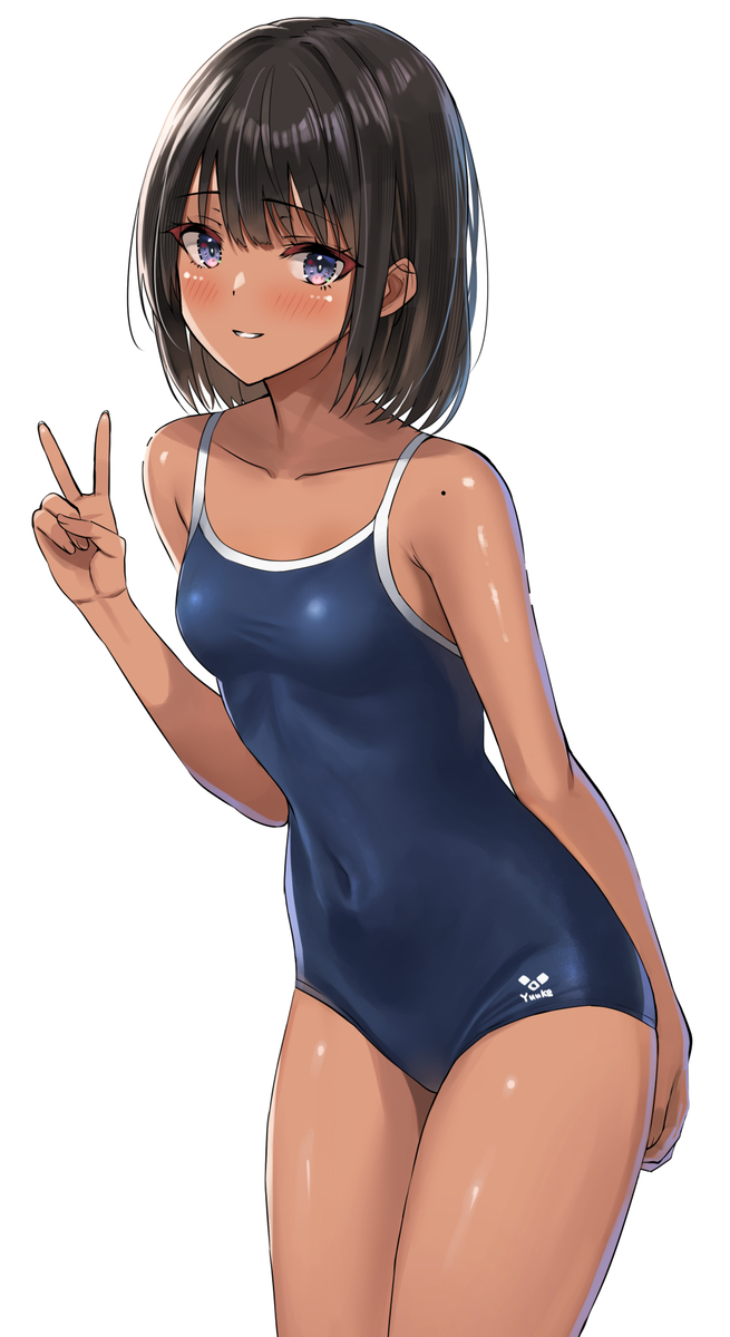 This is a pixiv picture whose title is 夏前だけど日焼けスク水！.