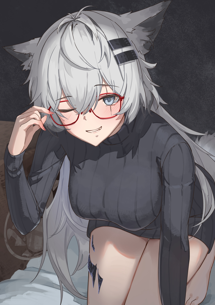 This is a pixiv picture whose title is 縦ニット伊達メガネロングヘアーラップランド.