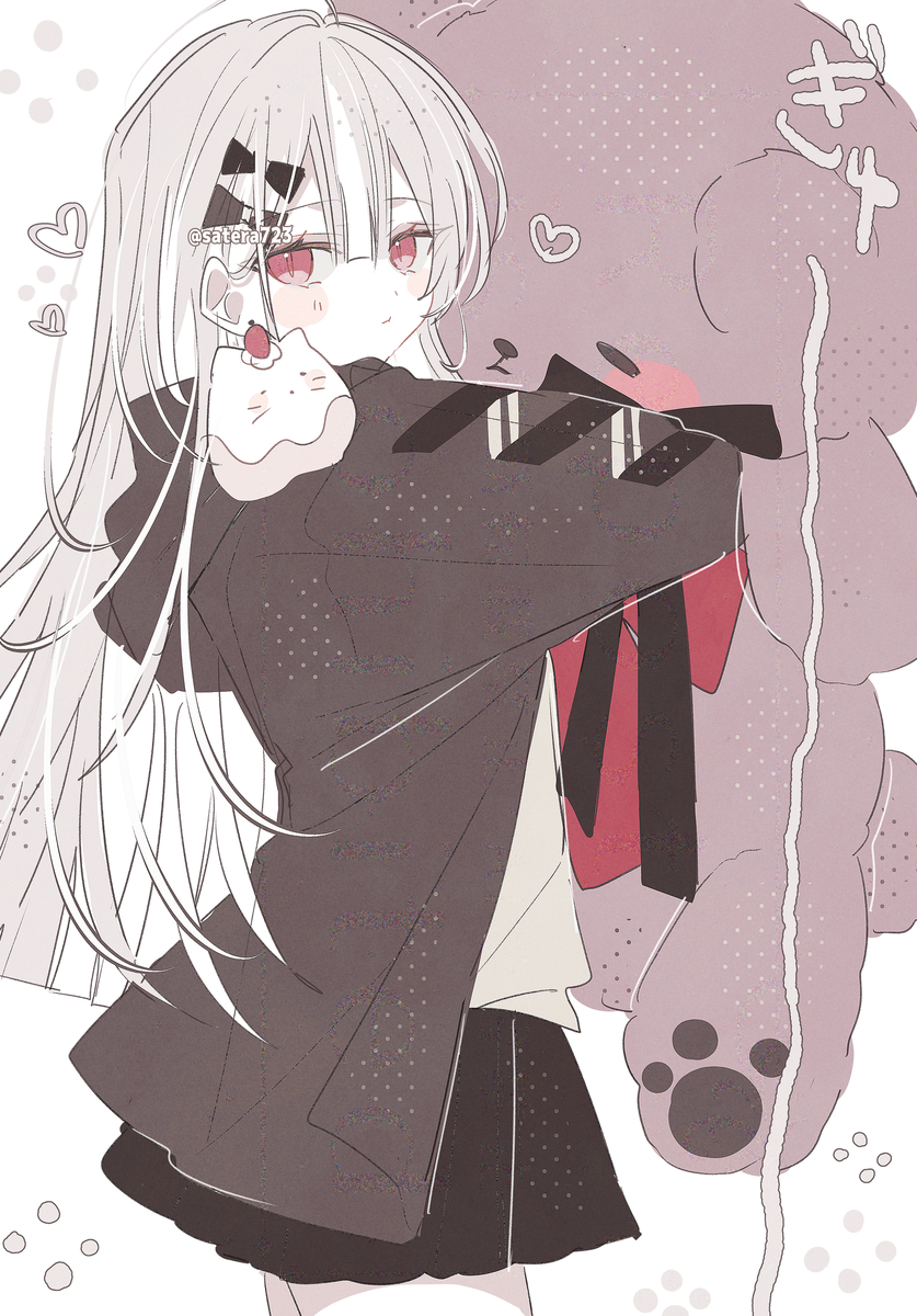 This is a pixiv picture whose title is 自分より遥かにでかいぬい抱きしめる女の子可愛い.