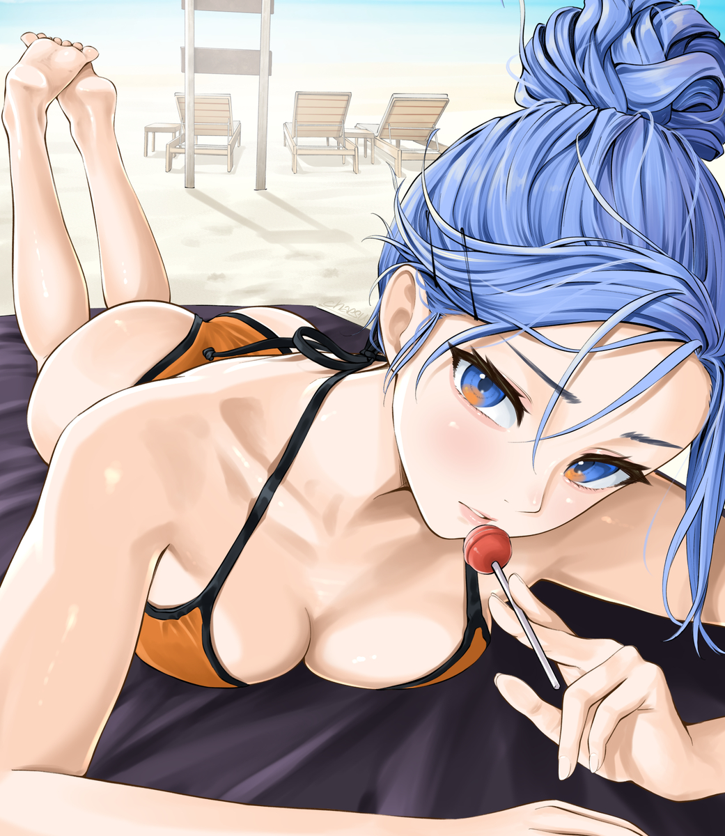 This is a pixiv picture whose title is lollipop at the beach.
