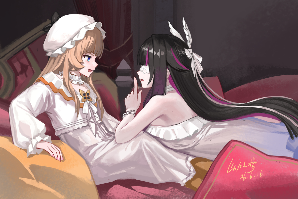 This is a pixiv picture whose title is 潜入桑多涅房间的哥伦比娅.
