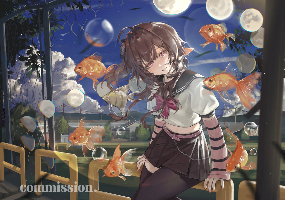 This is a pixiv picture whose title is 金魚花火.