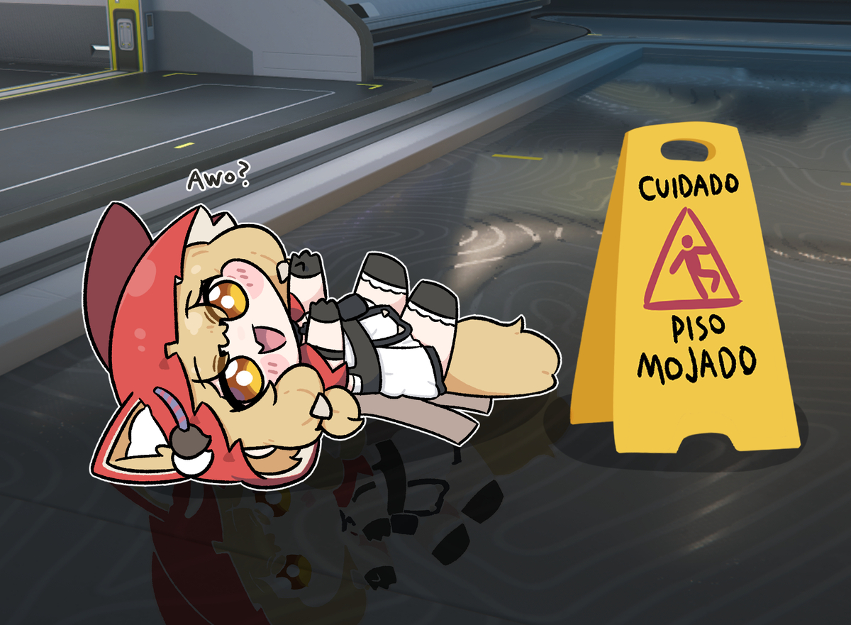 This is a pixiv picture whose title is 미끄럼주의.