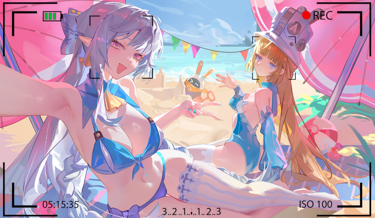 This is a pixiv picture whose title is 维林娜和诺姆的泳装回！.