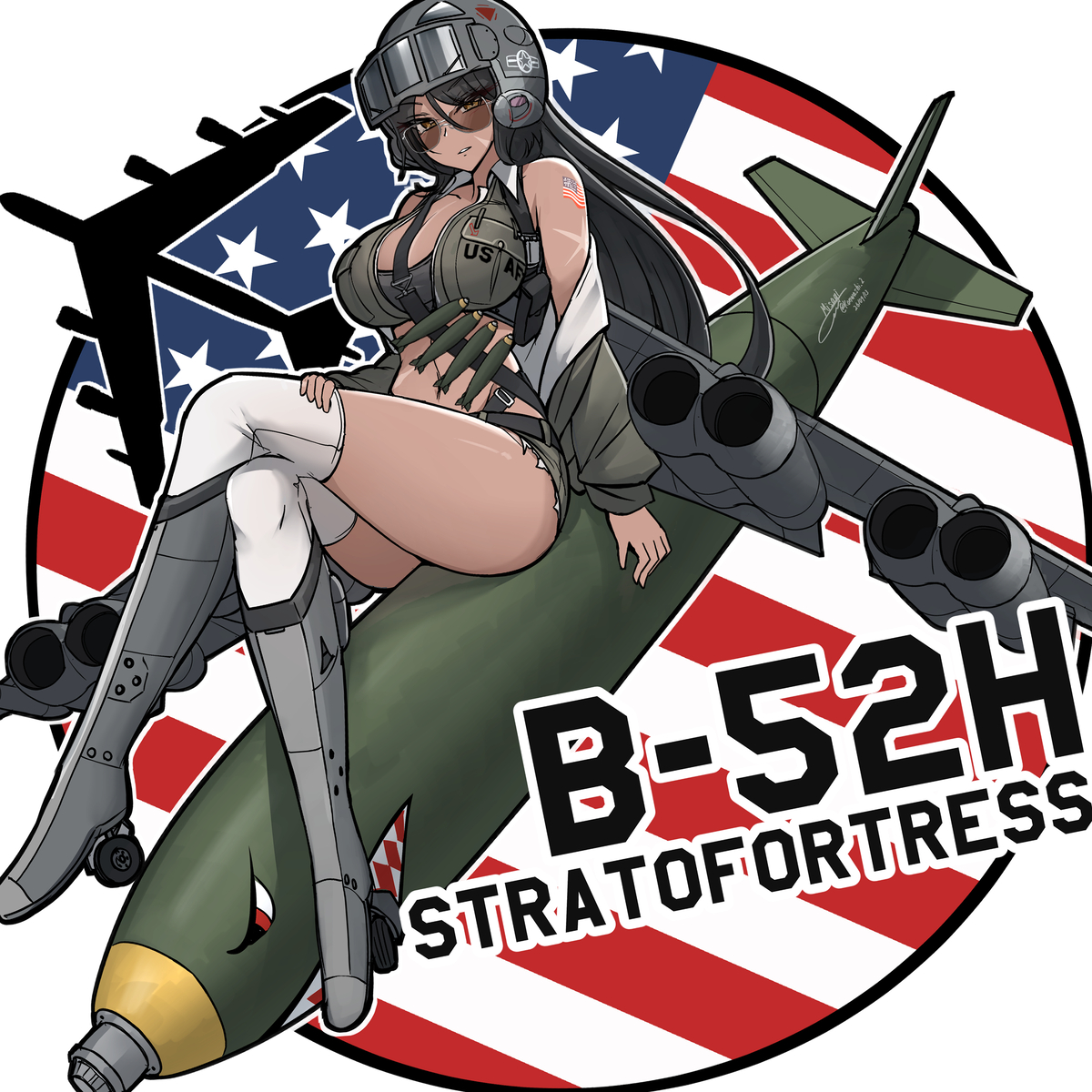 This is a pixiv picture whose title is ピンナップ風擬人化B-52さん.