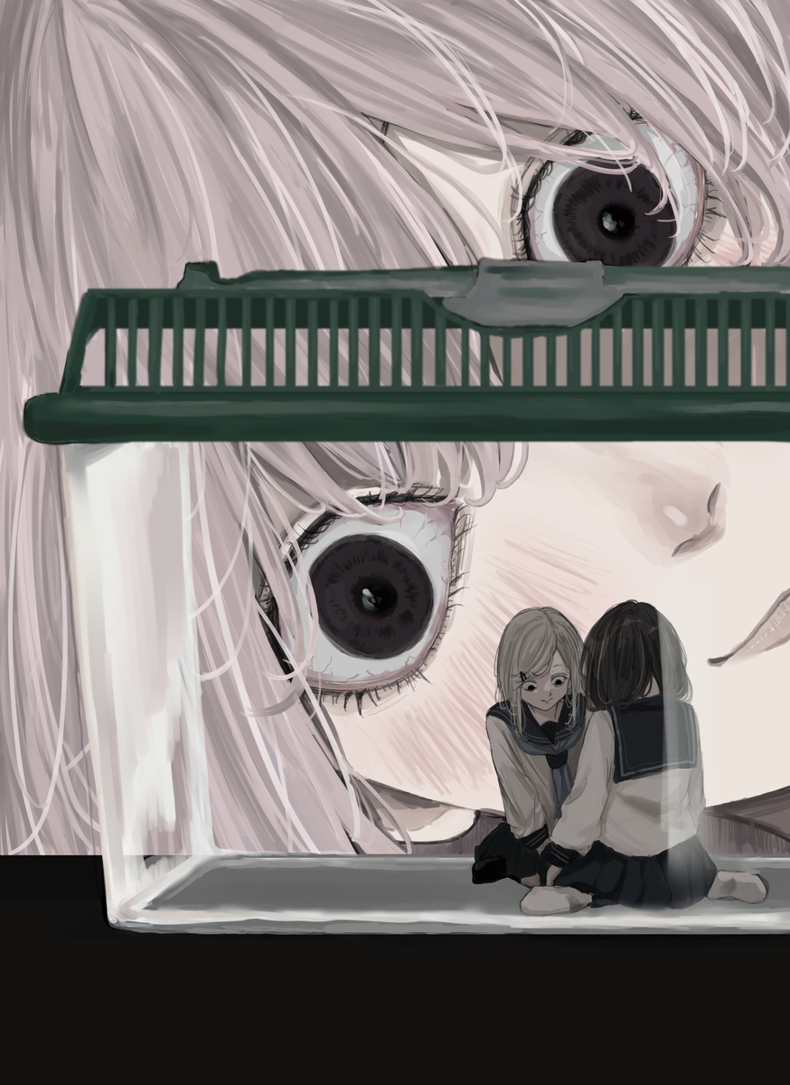 This is a pixiv picture whose title is 「百合、見せて」.