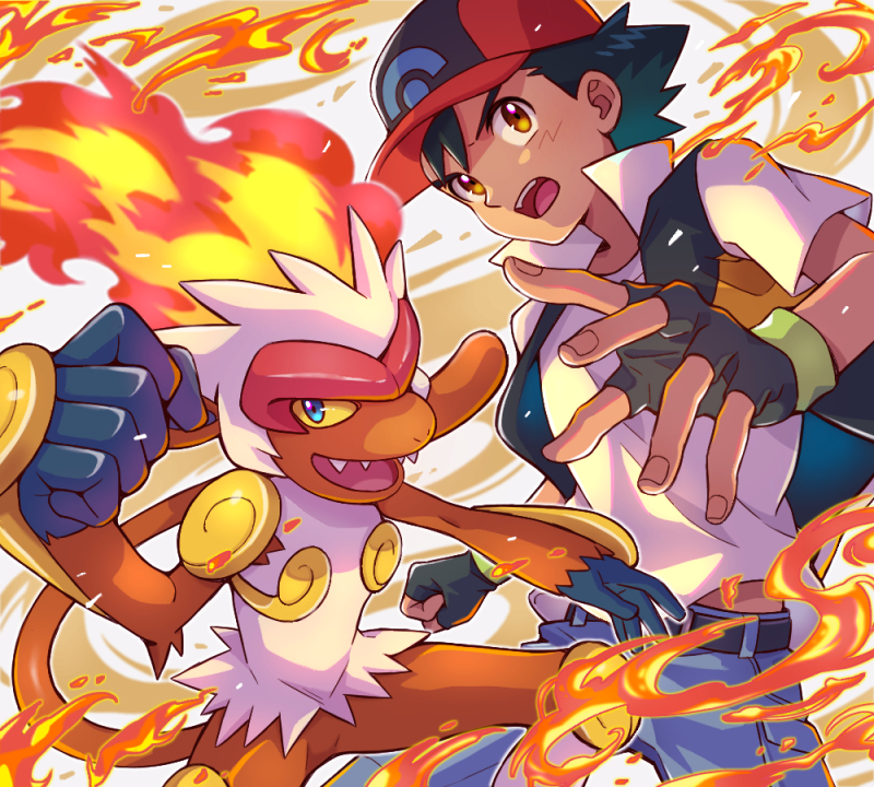 This is a pixiv picture whose title is サトシとゴウカザル.