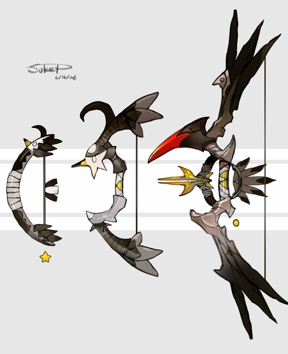 This is a pixiv picture whose title is ムックル・ムクバード・ムクホークモチーフの武器（ポケモン）.
