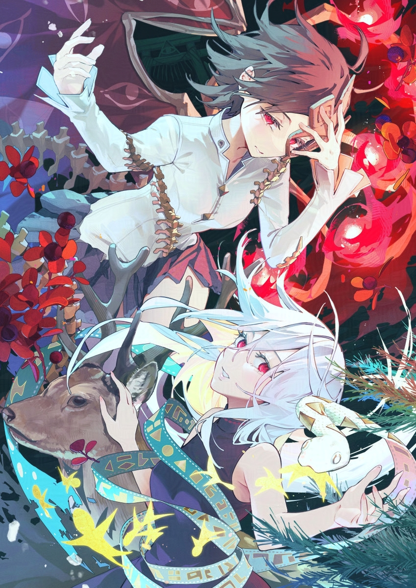 This is a pixiv picture whose title is 阿梨夜とユイマン　『東方ダンマクカグラ』.