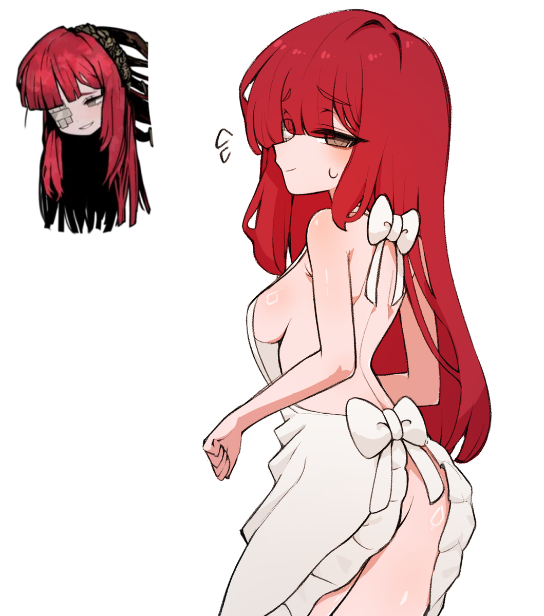 This is a pixiv picture whose title is 유리 알몸에이프런.