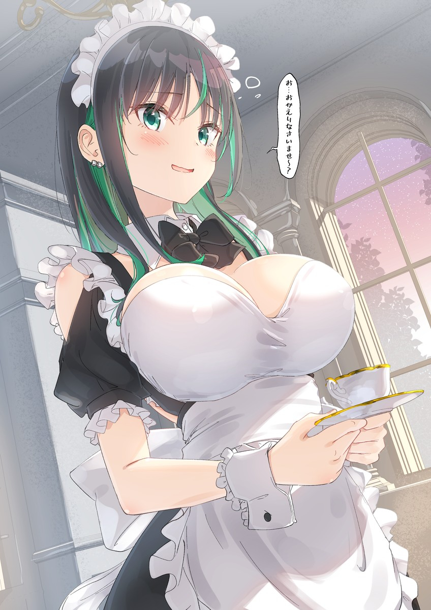 This is a pixiv picture whose title is 【けいちゃんとガバ子ちゃん】初心者メイドけいちゃん.