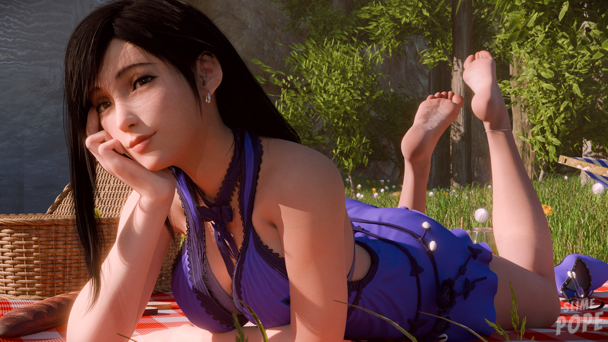 This is a pixiv picture whose title is Tifa Picnic Date (Commission).