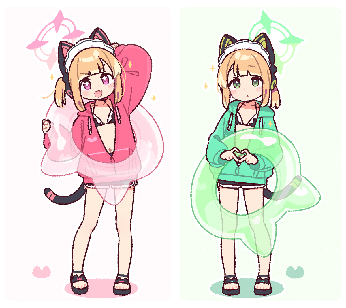 This is a pixiv picture whose title is マリン⚓メイドなモモイさんとミドリさん✨🐈🐈✨.
