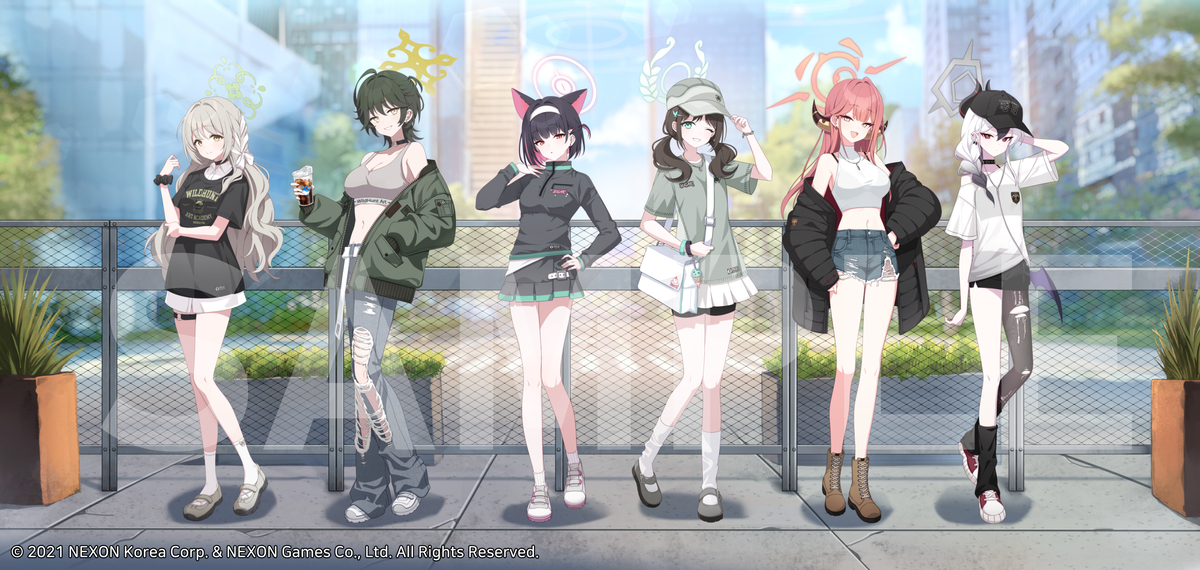 This is a pixiv picture whose title is 블루 아카이브×무신사 콜라보 일러스트.