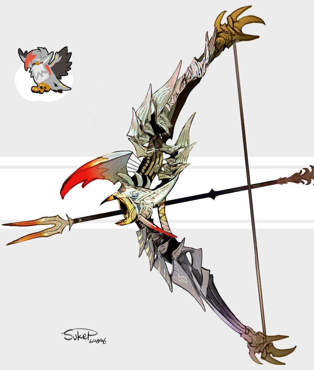 This is a pixiv picture whose title is メガムクホークモチーフの武器 （ポケモン）.