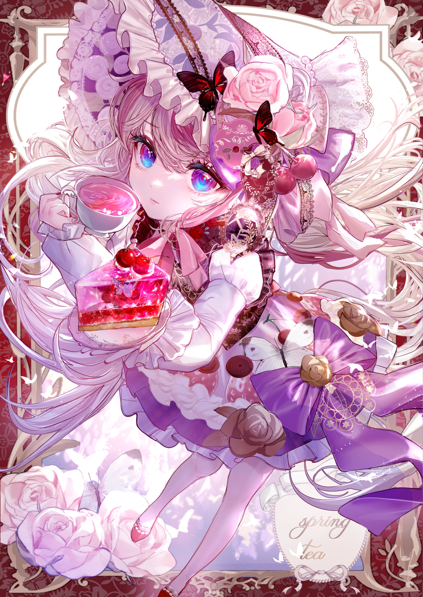 This is a pixiv picture whose title is 初夏の薔薇とさくらんぼ紅茶の妖精🍒.