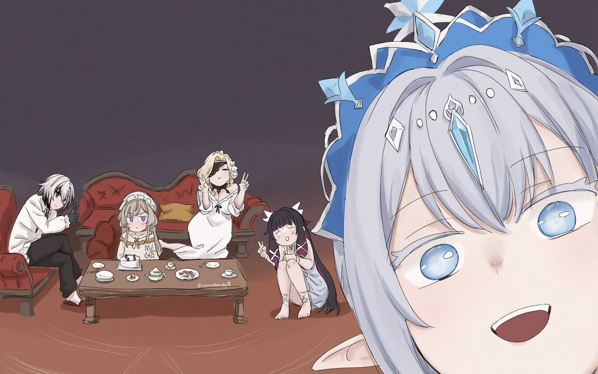 This is a pixiv picture whose title is お茶会📷.