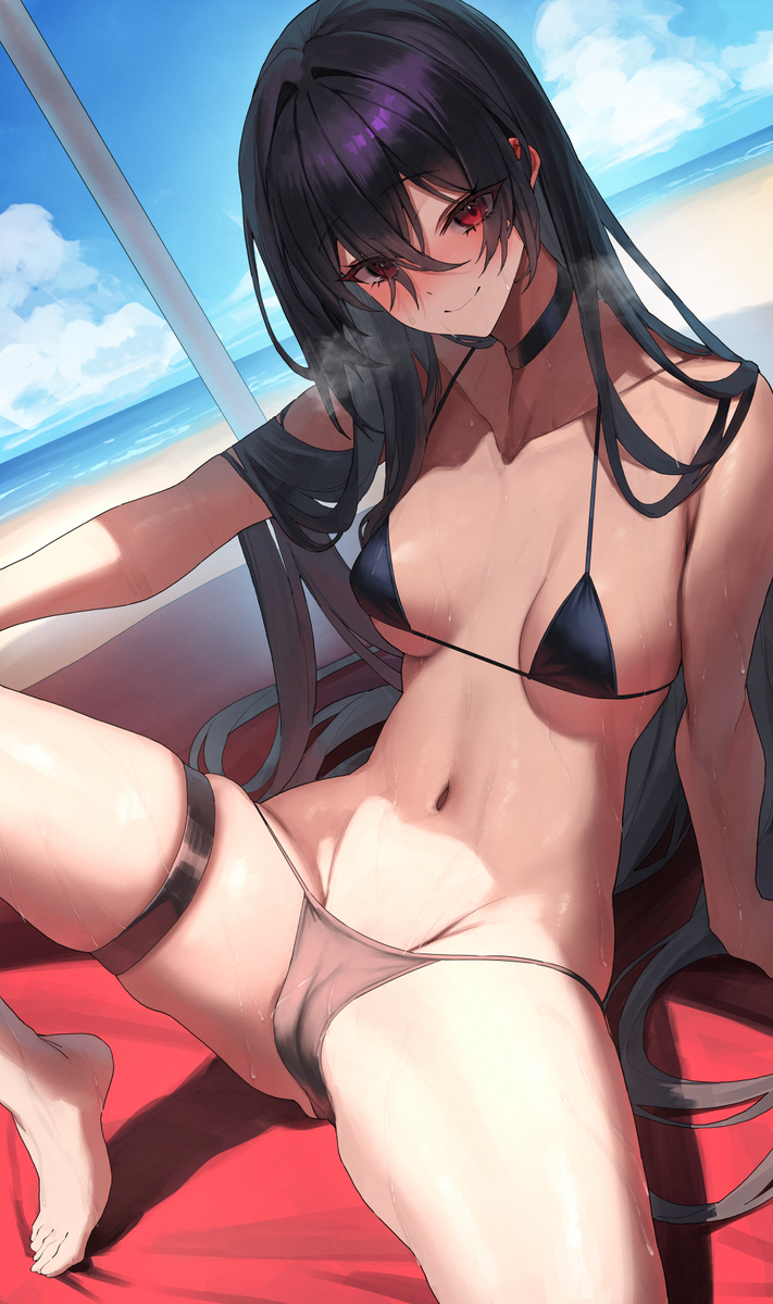This is a pixiv picture whose title is 黒髪ちゃん　水着！！.