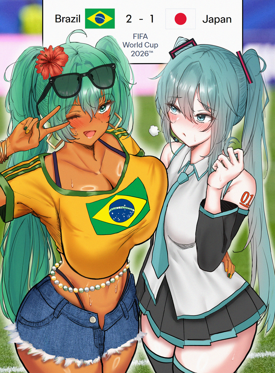 This is a pixiv picture whose title is 브라질vs일본.