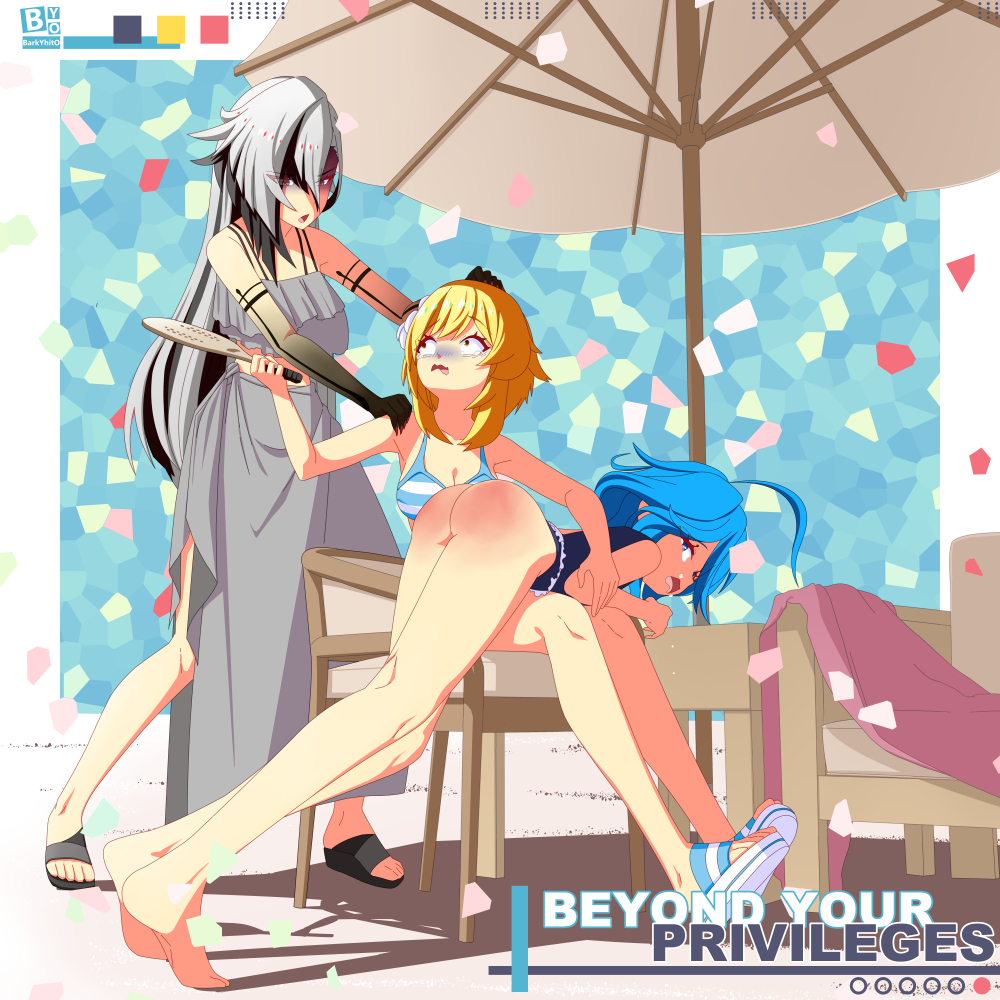 This is a pixiv picture whose title is Summer spanking: Lumine/Furina.