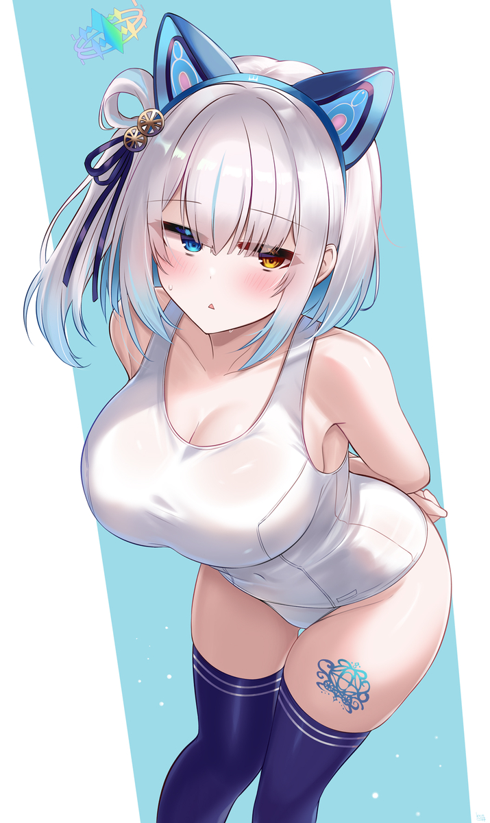 This is a pixiv picture whose title is 白スク水を着ろ馬車道はげみ.