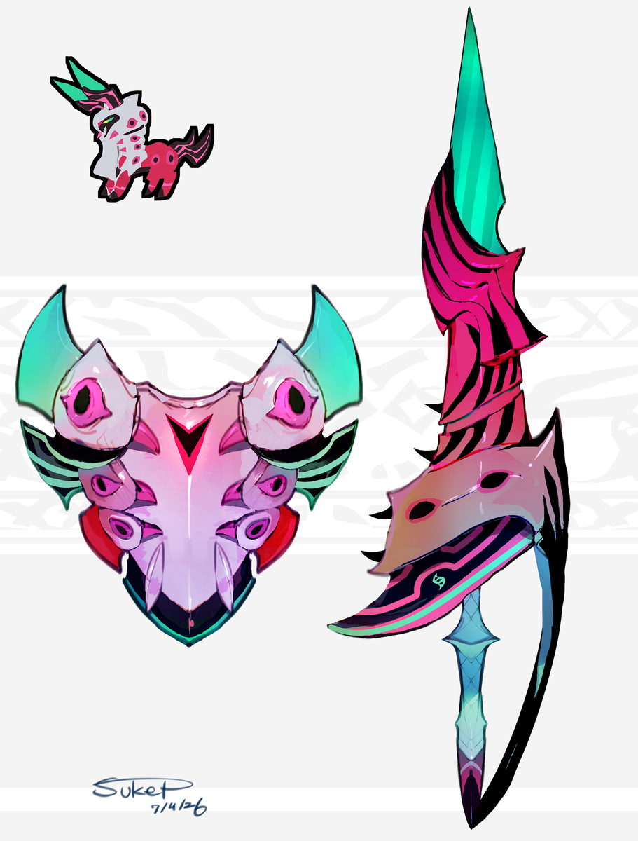 This is a pixiv picture whose title is メガペンドラーモチーフの武器（ポケモン）.