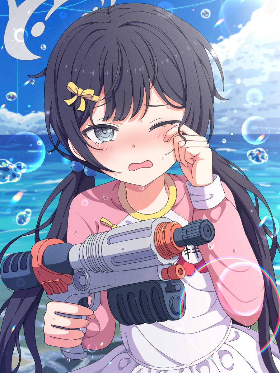 This is a pixiv picture whose title is キキちゃんと水かけ勝負！.