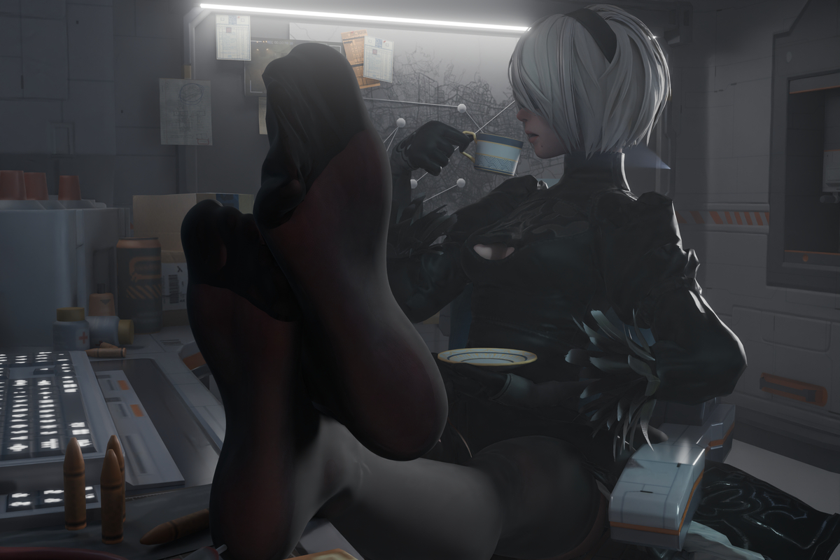 This is a pixiv picture whose title is 2B小姐姐的黑巧（2B图包）.