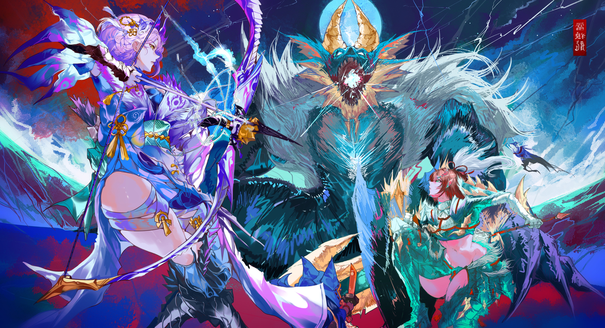 This is a pixiv picture whose title is Arknights x Monster Hunter.