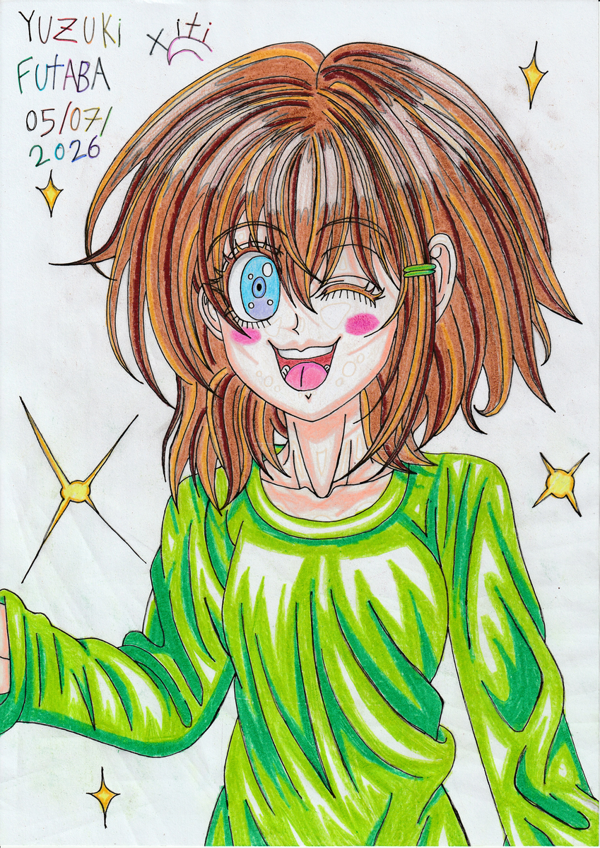 This is a pixiv picture whose title is Yuzuki Futaba🌟💚✨🌈💫⭐💛🎀😄🌸🩵🧡.